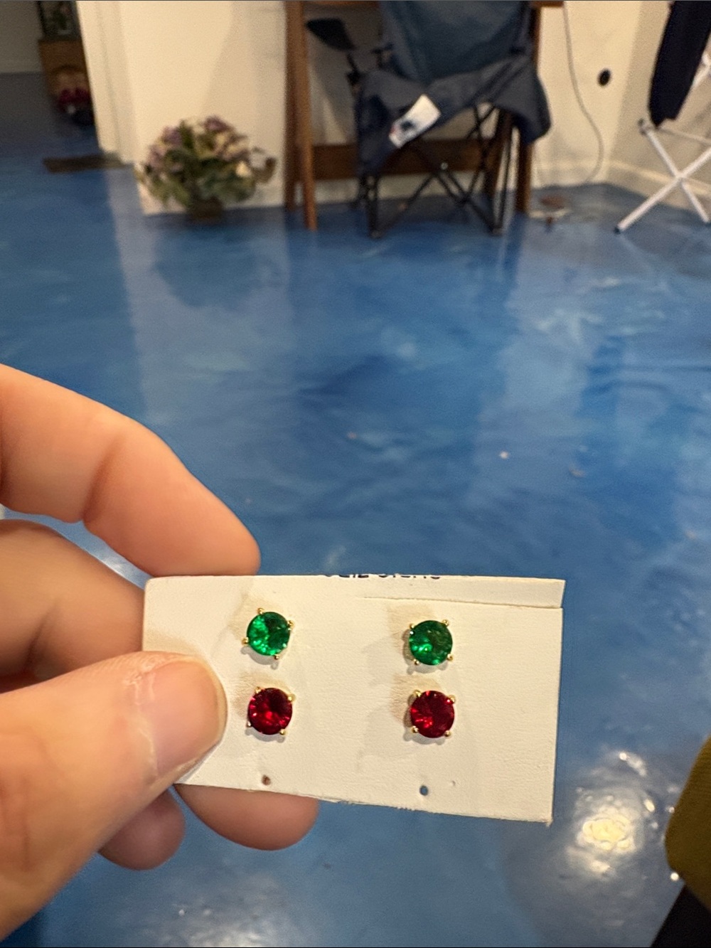 Green and Red Crystal Stud Earring Set